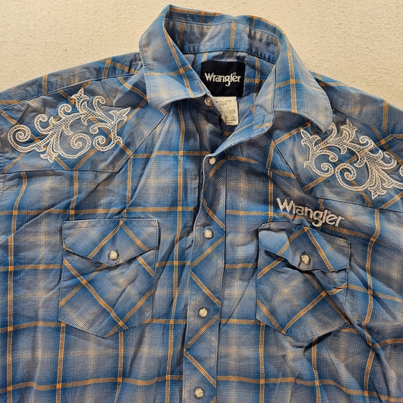 Wrangler Western Pearl Snap Shirt Large Blue Embroidered - Picture 2 of 8